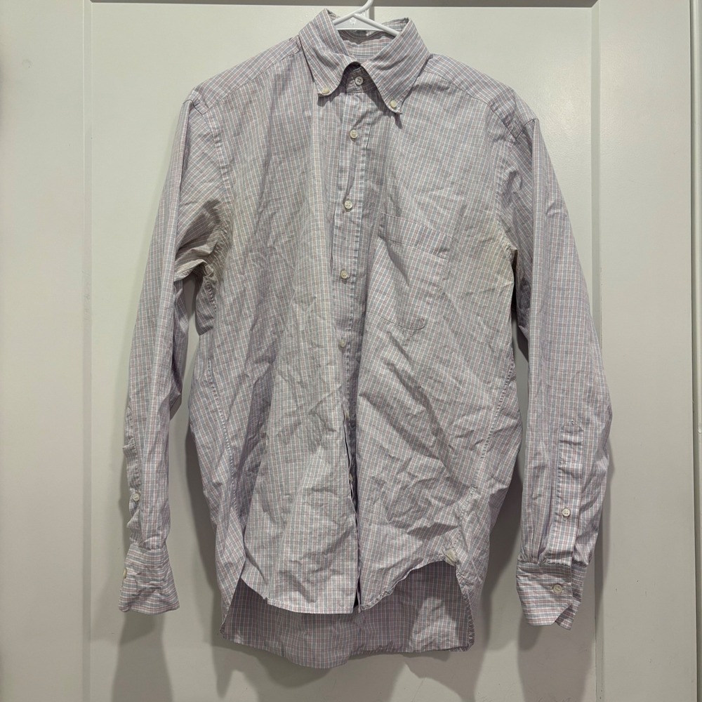 Loro Piana Mens Check Button Down Shirt Made in Italy Pink Blue Size 16 41